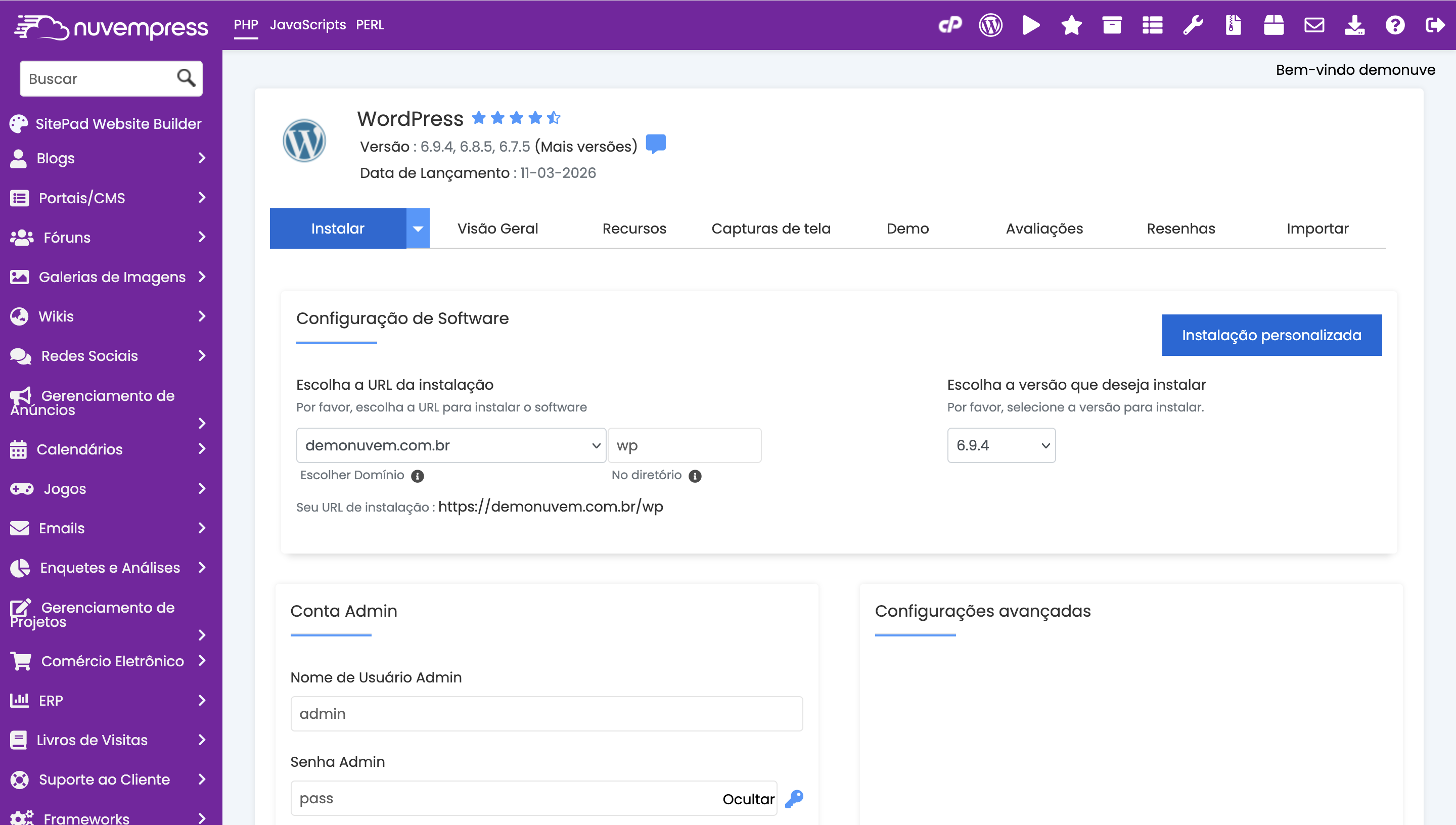 Gerenciador WordPress para atualizar, proteger e administrar sites no painel